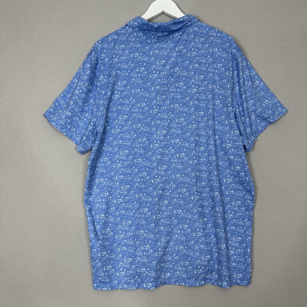 J.Crew Performance Mens Polo Shirt XXL Blue Golf Course Palm Tree Dog Printed - Picture 7 of 11
